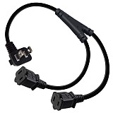 JMT 2ft(0.64m) 1-15P to Dual 1-15R Power Extension Cord Splitter US AC 2-Prong Polarized Power Cable 1 to 3 Outlet Adapter ETL Listed