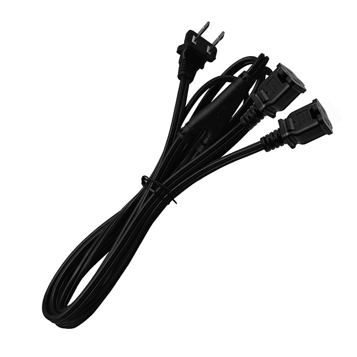JMT 2ft(0.64m) 1-15P to Dual 1-15R Power Extension Cord Splitter US AC 2-Prong Polarized Power Cable 1 to 3 Outlet Adapter ETL Listed