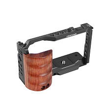 ZVE10 Camera Cage Wooden Handle with Top / Side Grip Built-in Arca Quick Release Plate Stabilizer Rig Kit for Sony ZV-E10 DSLR