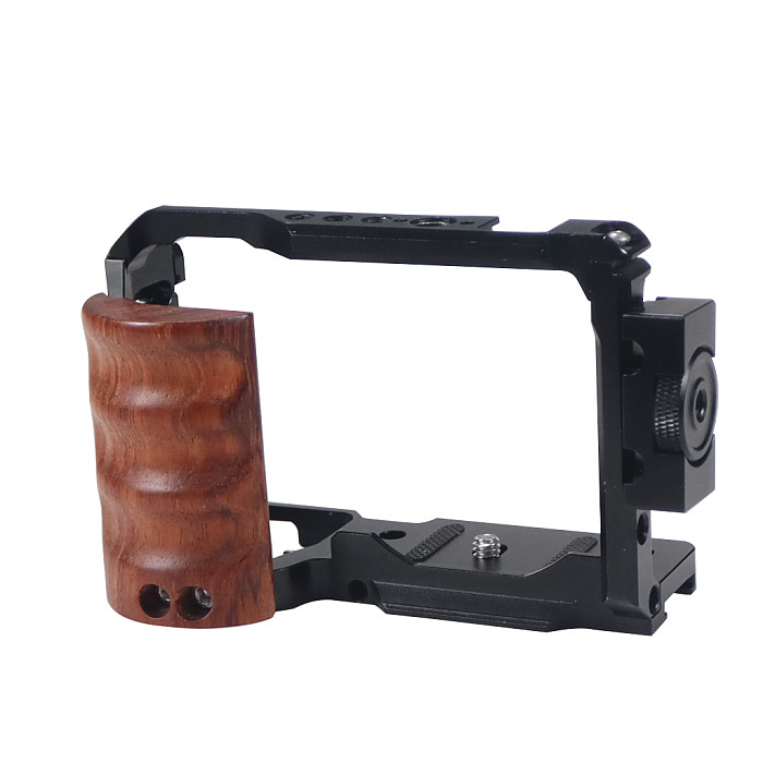 ZVE10 Camera Cage Wooden Handle with Top / Side Grip Built-in Arca Quick Release Plate Stabilizer Rig Kit for Sony ZV-E10 DSLR