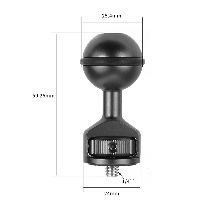 Diving Cold Shoe Base 1 Inch Ball Mount Head Adjustable Adapter for Underwater Camera Waterproof Housing Case Video Flash Strobe