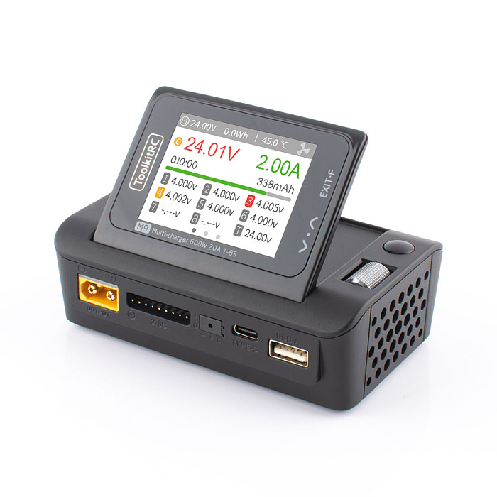 M9 600W USB Fast Charing DC Smart Balance Charger Adjustable Screen Angle With Audio Function For 1-8S Lipo LiHv LiFe Battery