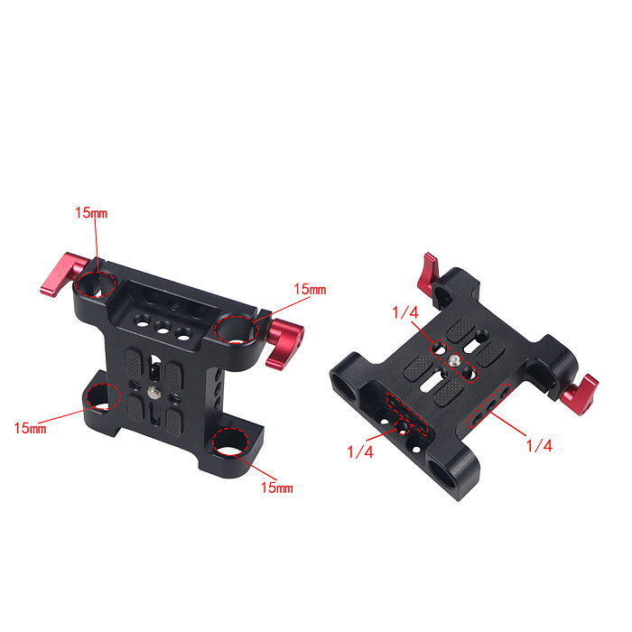 Universal DSLR Camera Mount Base Plate with 15mm Pole Rails, Rail Blocks for Sony SLR Camera Mount Cage Pole Support System