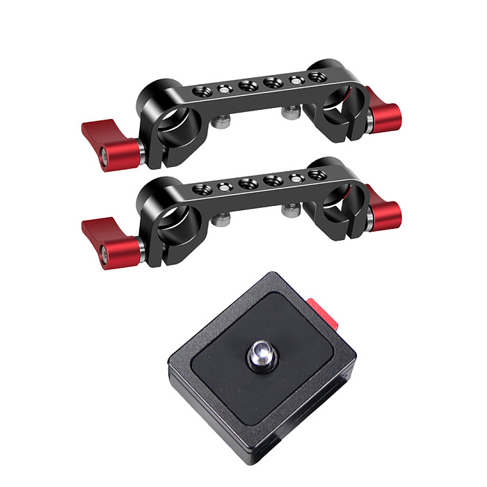 Quick Release V-Lock Battery Mount Plate, 1/4 Screw with 15mm Dual Rod Clamp Adapter for DSLR Camera, V-Mount Battery Mount