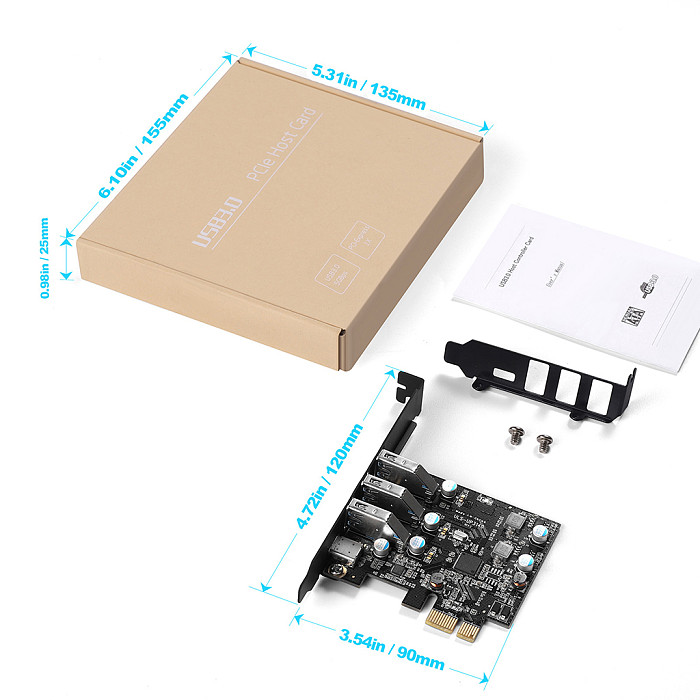 USB 3.0+Type-c Port PCI-E Expansion Card PCI Express 1X PCIe USB 3.0 HUB Adapter Card 4-Port USB3.0 5Gbps Controller for 2U Case