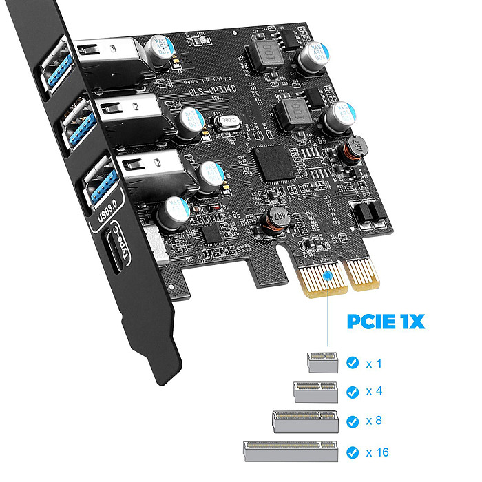 USB 3.0+Type-c Port PCI-E Expansion Card PCI Express 1X PCIe USB 3.0 HUB Adapter Card 4-Port USB3.0 5Gbps Controller for 2U Case