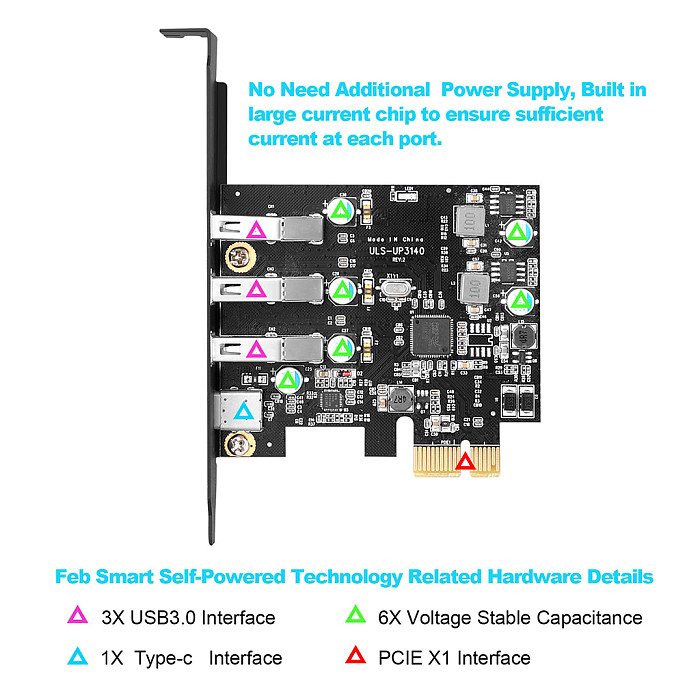 USB 3.0+Type-c Port PCI-E Expansion Card PCI Express 1X PCIe USB 3.0 HUB Adapter Card 4-Port USB3.0 5Gbps Controller for 2U Case