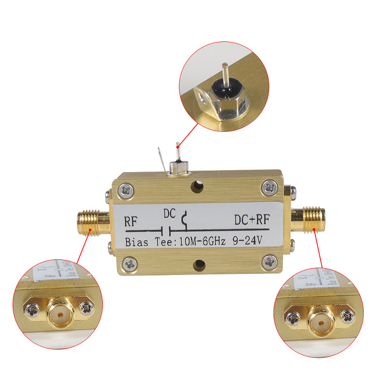 RF Bias Tee Bias Tee 10MHz-6GHz DC Blocker Bias Coaxial Feed Low Insertion Loss SMA