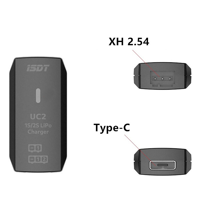 ISDT UC2 1S-2S LiPo Smart Battery Charger USB XH 2.54 Direct Charge