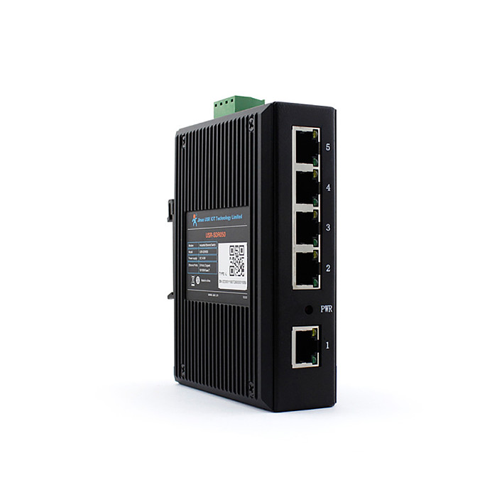 USR-SDR050-L 5-LAN Ports 10/100Mbps Rate Industrial Ethernet Switches DC9-36V Support Natural Heat Dissipation DIN-Rail Mounting