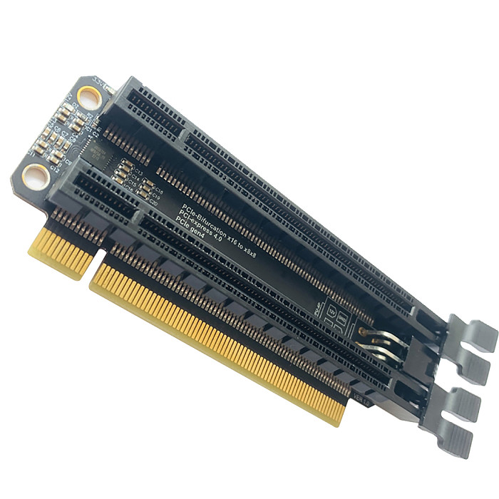 PCI-E 3.0 x16 1 to 2 Expansion Card Gen3 Split Card PCIe-Bifurcation x16 to x8x8 Spaced Slots CPU4P Power Supply Port with 20mm