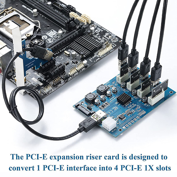 PCI-E 1X To PCIE 4 Slots Adapter Card PCI Express Expansion Riser Card 1 to 4 PCIe Slot Adapter Riser with 6Pin/SATA 15Pin Port