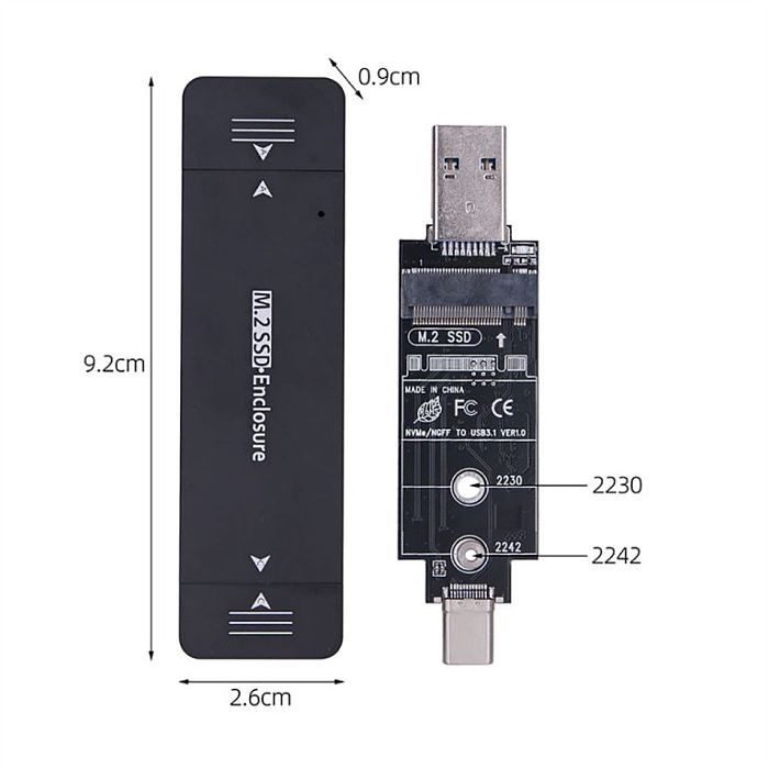 M.2 USB 3.1 Type C SSD Mobile Hard Disk Box Adapter 10Gbps for M2 NVME SATA Dual Protocol 2230-2280 External Enclosure SSD Case