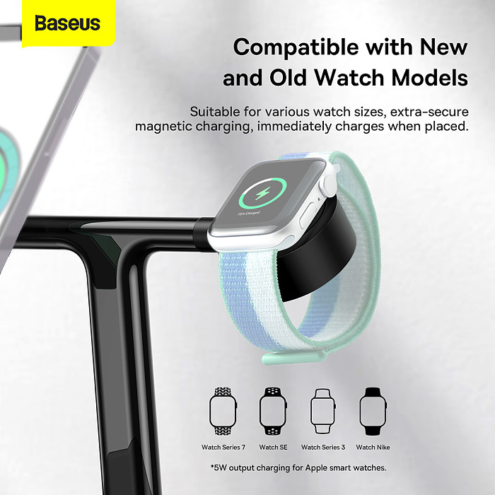 Baseus 3 in 1 20W Magnetic Wireless Chargers Stand For iPhone 14/ Plus /Pro /Apple Watch /Wireless Earphones Charging Dock Station