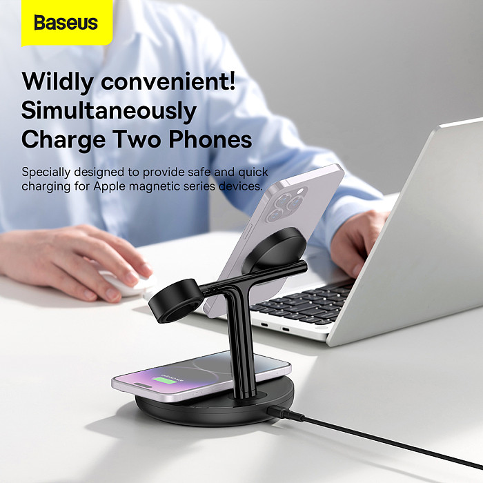 Baseus 3 in 1 20W Magnetic Wireless Chargers Stand For iPhone 14/ Plus /Pro /Apple Watch /Wireless Earphones Charging Dock Station