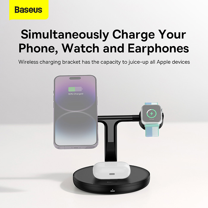 Baseus 3 in 1 20W Magnetic Wireless Chargers Stand For iPhone 14/ Plus /Pro /Apple Watch /Wireless Earphones Charging Dock Station
