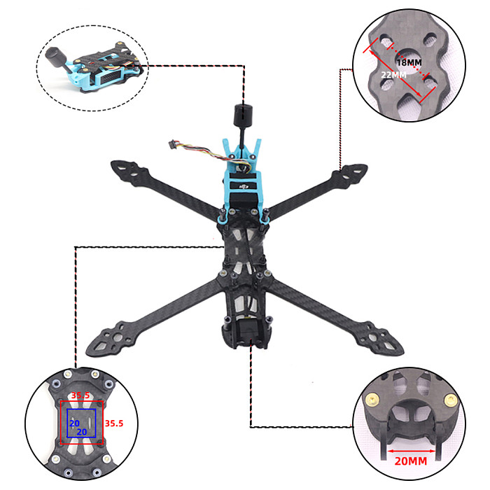 RC MAK4 5/6/7 inch 225mm 4 axle Carbon Fiber Frame Rack For RC DIY Racing Freestyle Quadcopter FPV Drone Parts