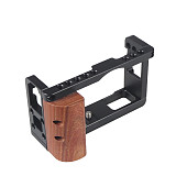 Video Camera Cage Rig Stabilizer Cold Shoe Mount 1/4  Threaded Holes with Wooden Handle for Canon G7XMark3 G7X3 DSLR Camera