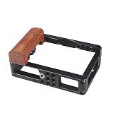Video Camera Cage Rig Stabilizer Cold Shoe Mount 1/4  Threaded Holes with Wooden Handle for Canon G7XMark3 G7X3 DSLR Camera