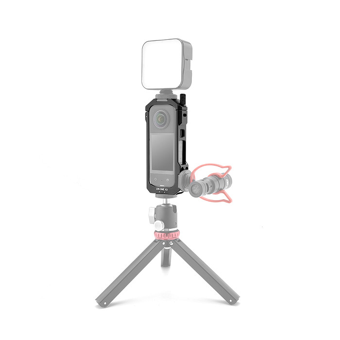 For Insta 360 X3 Action Camera Cage Rig Protective Frame with Cold Shoe Mount 1/4  Hole for Microphone Magnetic Tripod Adapter