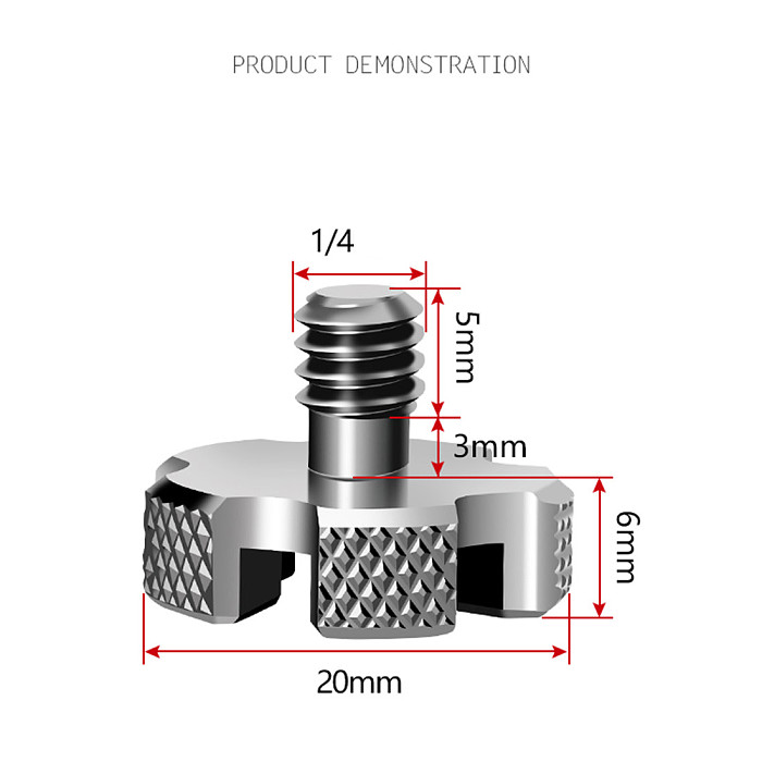 BGNing Universal Stainless 1/4  Adapter Screw for Gimbal to DSLR Cameras w/ Top Slotted 3mm Quick Release Locking Mounting Screw
