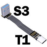USB3.0 Type-A to USB3.1 Type-C Double 90 Degree Flat Cable Ribbon Angled Up Down Connector Adapter Cord USB Data Cable Wire