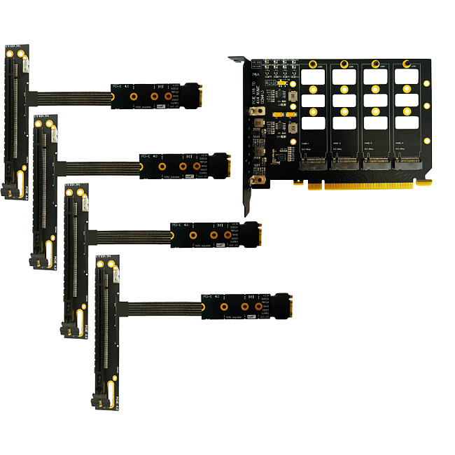 PCI-E 4.0 4x4 to M.2 4-Bays Expansion Card with M.2 to PCIe X16 Adapter Cable for M.2 NVMe 2242 2260 2280 SSD Gen 4 Adapter Card
