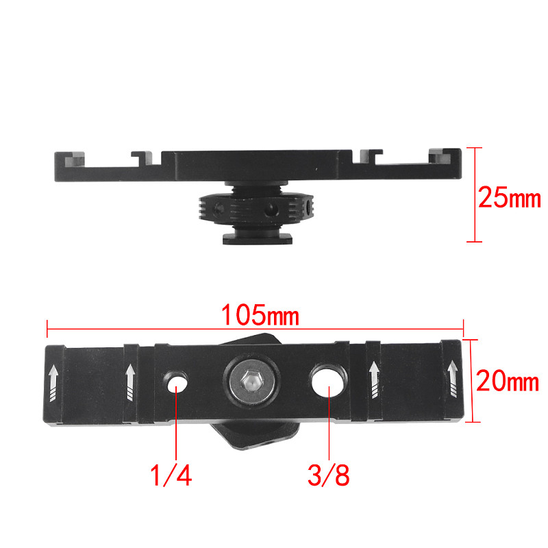 Aluminum Alloy Dual Cold Shoe Mount Adapter Extension Bar Vlog Camera Bracket Stand for DSLR Camera Monitor LED Light Microphone