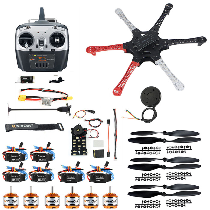 (QWINOUT) F550 Six-axis  Aircraft Frame With APM2.8/pix2.4.8 Flight Control 7M/8M GPS 1045 Plastic Propeller 3S Battery 2212 1000KV Motor
