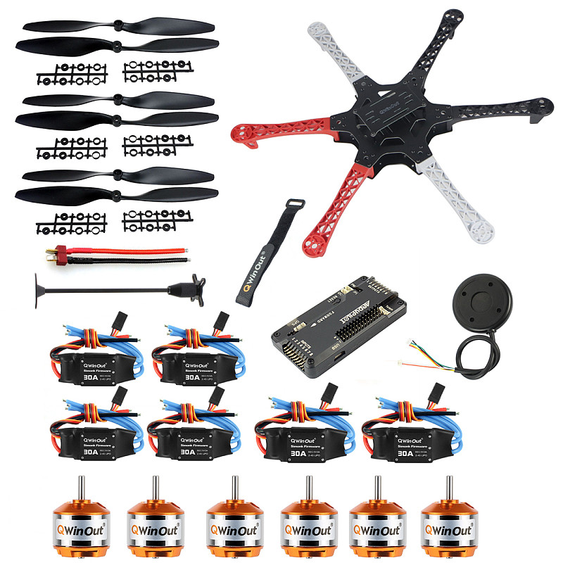 (QWINOUT) F550 Six-axis  Aircraft Frame With APM2.8/pix2.4.8 Flight Control 7M/8M GPS 1045 Plastic Propeller 3S Battery 2212 1000KV Motor