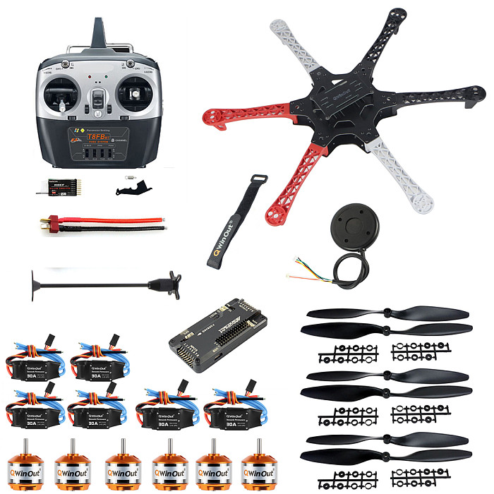 (QWINOUT) F550 Six-axis  Aircraft Frame With APM2.8/pix2.4.8 Flight Control 7M/8M GPS 1045 Plastic Propeller 3S Battery 2212 1000KV Motor