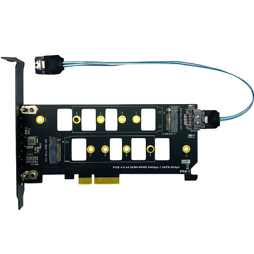 PCIE 4.0 4x to M.2 SSD Adapter Riser Card Support NVME SATA 22110 High Speed PCIe 4.0 X4 Gen4 with SATA Silver Plated Data Cable