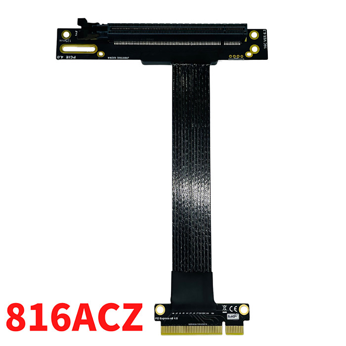 PCIE 4.0 X8 to X16 High-speed Extension Cable Silver Plated Cable GEN4 Lossless PCIe 8x Right Angle 90 Degrees