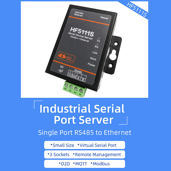 HF5111S Small Size RJ45 RS458 Serial To Ethernet Free RTOS Serial Port Transmission Converter Serial Server