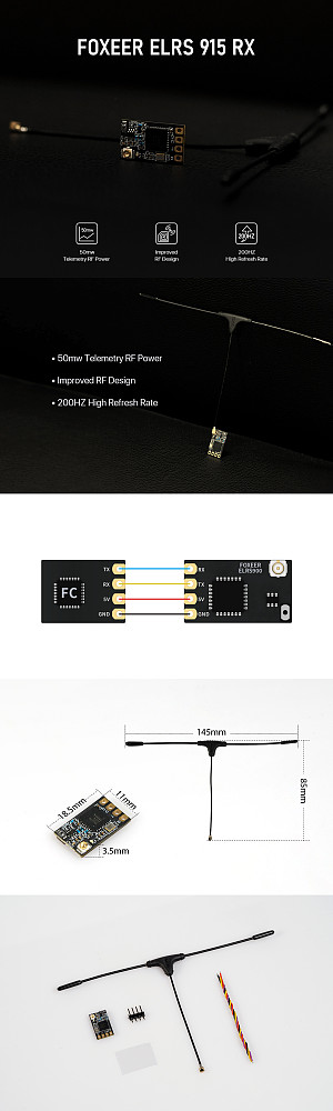 (Foxeer) ELRS 915 RX Receiver With T-antenna For long-distance For FPV Traversal Machine MR1704