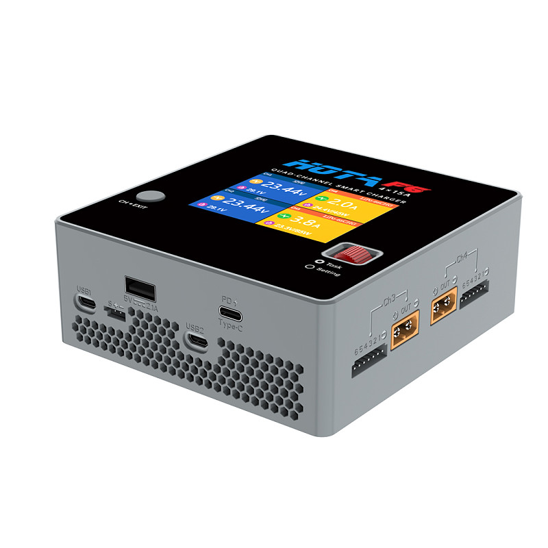 HOTA F6 1000W 250Wx4 15Ax4 Quad-Channel Smart Charger Lipo LiIon NiMH Lipo Battery Balance Charger USB-A Type-C For RC FPV Drone