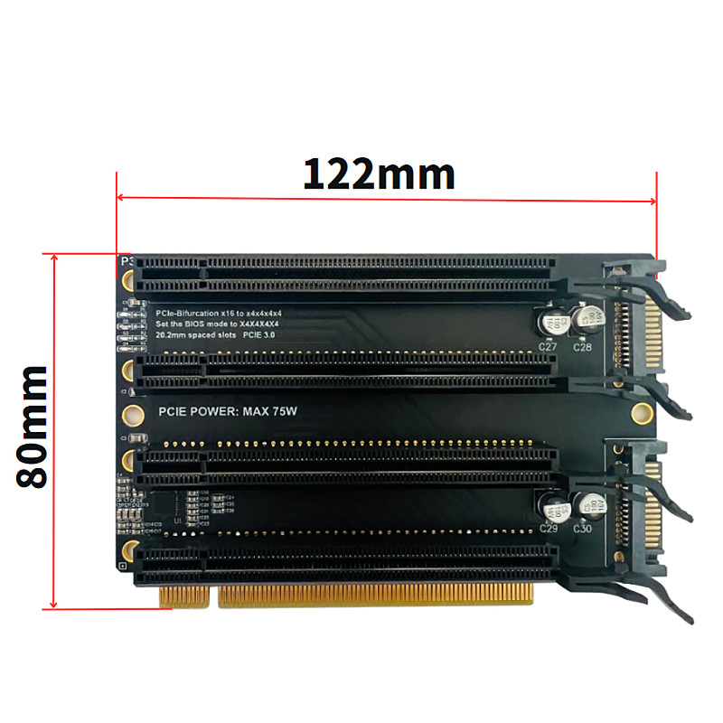 JHHP3A PCIe3.0x16 One Turn Four Split Card Gen3 Expansion Card X4X4X4X4 Transfer Card 1 turn 4 Slot