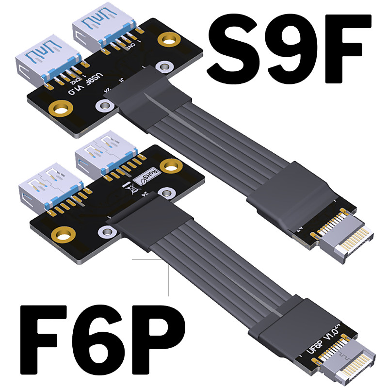 Dual USB-A 3.0 Female Socket to Type-E Key-B Internal 20P Male Adapter Cable Type-c Front Panel Key-B USB Extension Cable 5G/bps