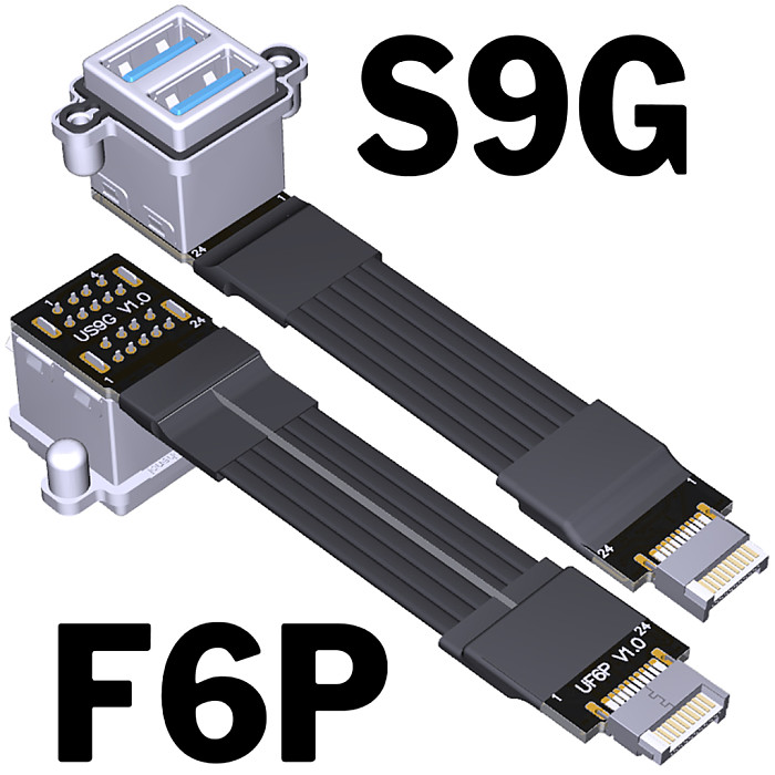 Dual USB-A 3.0 Female Socket to Type-E Key-B Internal 20P Male Adapter Cable Type-c Front Panel Key-B USB Extension Cable 5G/bps