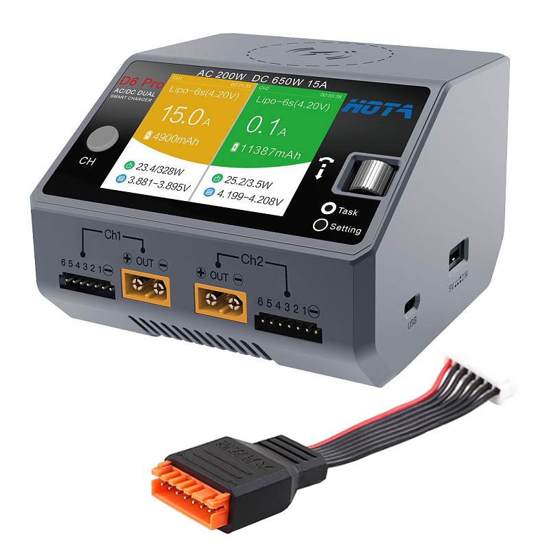 HOTA D6 Pro AC/DC AC 200W DC 650W 15A Dual Channel Smart Charger for LiHv/LiPo/LiFe/Lilon/Lixx 1 to 6S/NiZn/Nicd/NiMH 1 to 16S