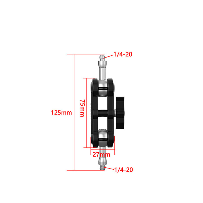 Aluminum Magic Arm Dual 1/4  Ball Head Mount 125mm Black for Canon Nikon DSLR Camera Cage Rig LCD Monitor LED Flash Ring Light Bracket