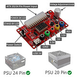 24Pin ATX Power Supply Breakout Board Acrylic Case Kit Module Adapter Power Connector with 6 Port USB 2.0 Supports QC 2.0/QC 3.0