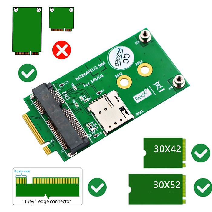 For NGFF M.2 Key B Card to Mini PCI-E Adapter with NANO SIM Card Slot for 3G/4G/5G GSM LTE Module Mini PCIe Card to Desktop PC
