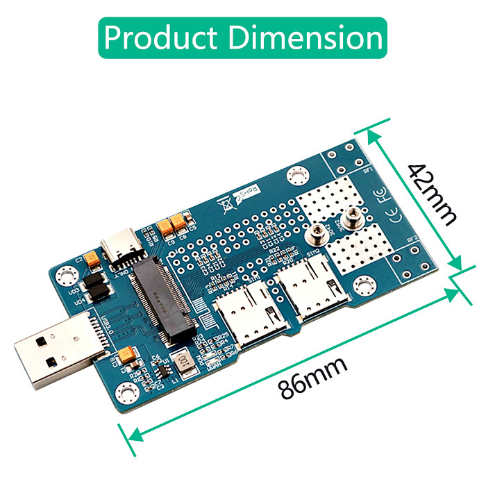 NGFF(M.2)  to USB 3.0 Adapter with Auxiliary Power  and Dual NANO SIM card Slot for 3G/4G/5G Module
