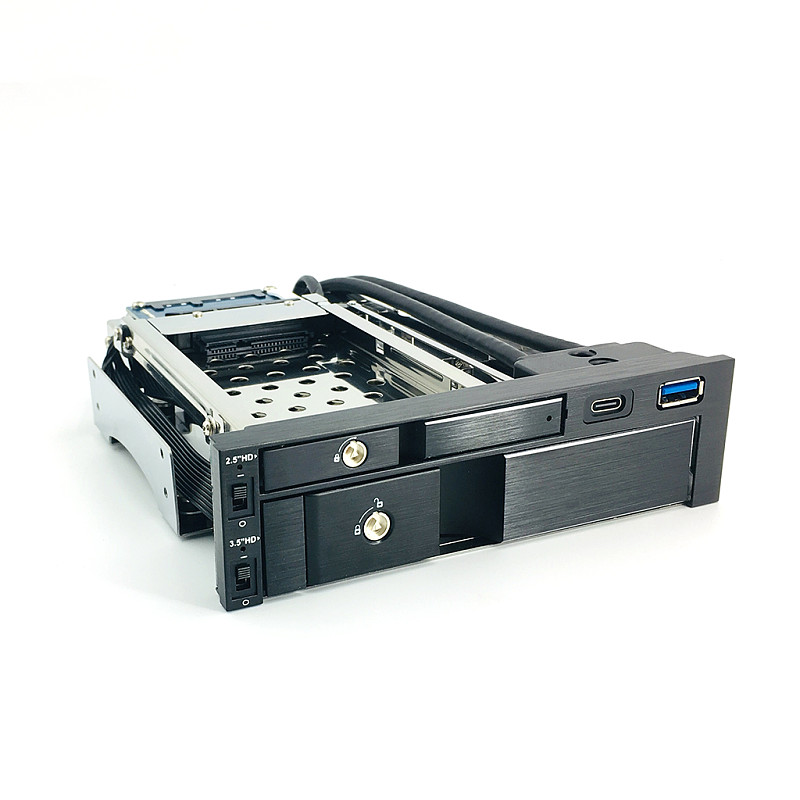 Optical Dual Bay Tray Less Mobile Rack Enclosure For 2.5 Inch 3.5 Inch SATAT III HDD SSD (2 Port USB 3.0 Hub Optional ) Desktop