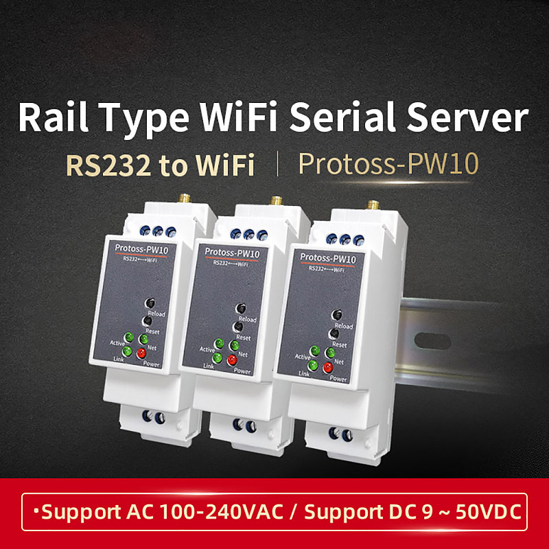 RS232 PW10 PE10 Industrial Wireless Rail Mounting DTU RS232 to WIFI Serial Server Data Collector Protoss-PW10 Protoss-PE10