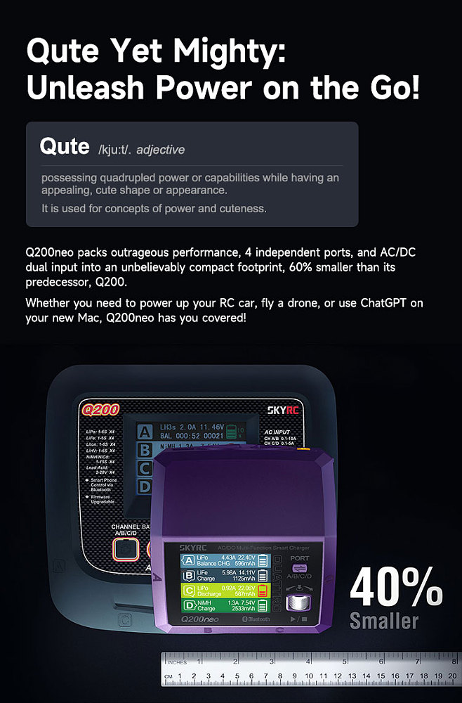 SkyRC Q200neo Charger SK-100197 AC200W DC400W 4 Output Ports AC/DC Smart Charger