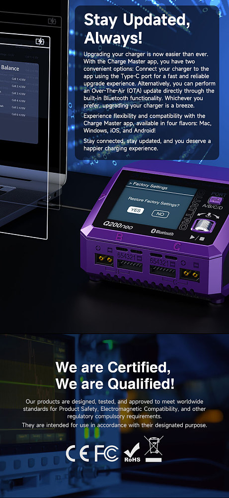 SkyRC Q200neo Charger SK-100197 AC200W DC400W 4 Output Ports AC/DC Smart Charger