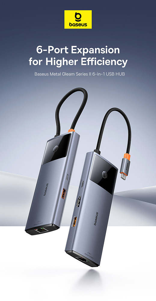 Baseus Metallic Shimmer Series 2 6-in-1 USB HUB Docking Station USB C Hub Type C to HDMI-compatible USB Adapter Ethernet Port