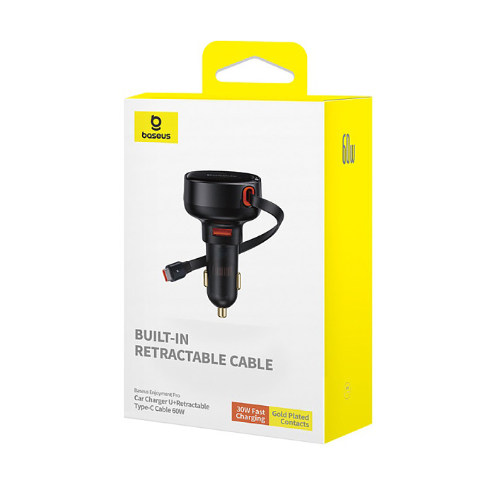 Baseus Car Charger U+Type-C Retractable Cable 60W U+iP Retractable Cable 55W